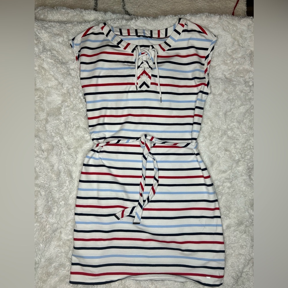 Tommy Hilfiger Striped Lace-Up Belted Dress